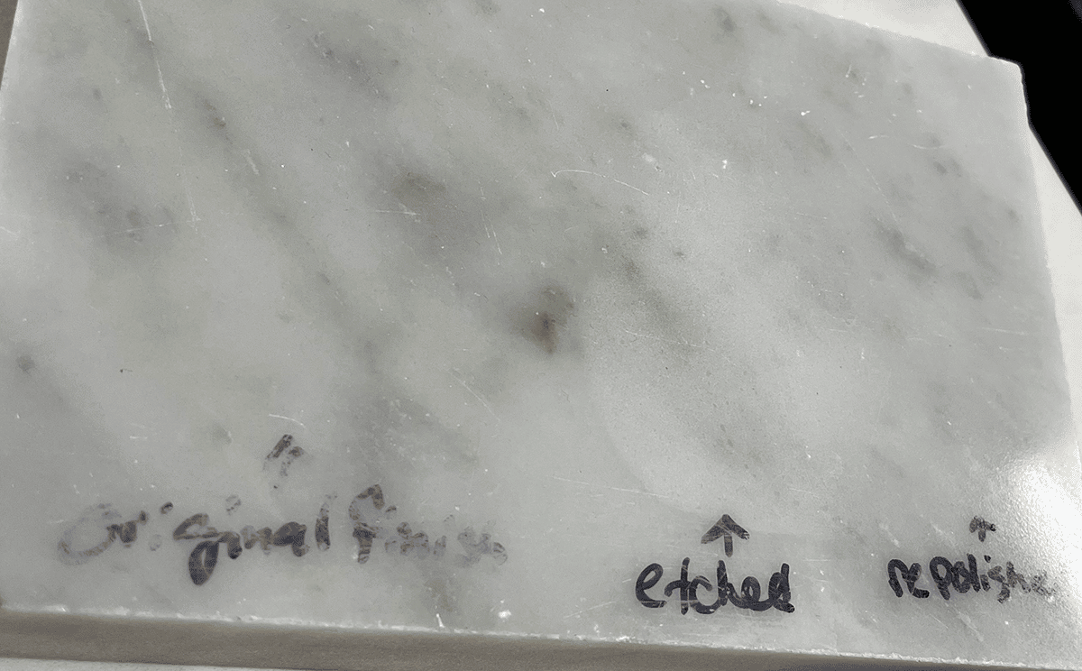White alcohol, ammoniac or bleach stains on Natural stone. What to do?