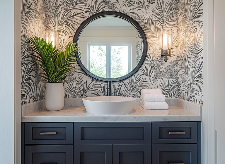 Powder Room With Wallpaper